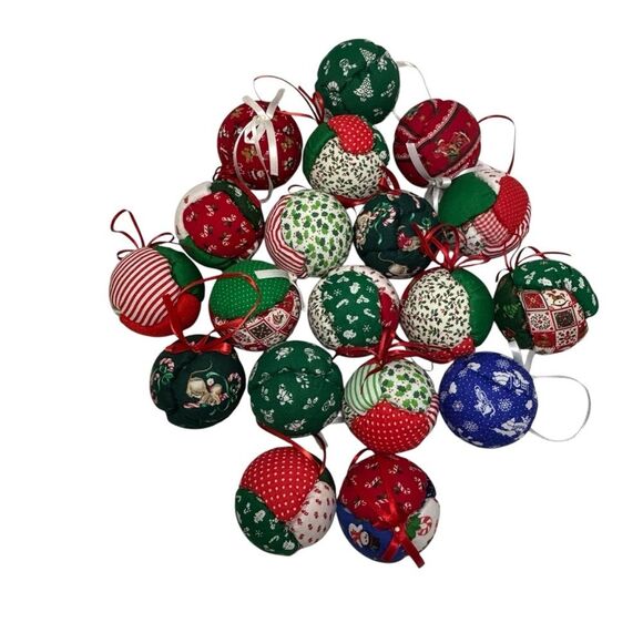 Festive Unique Handcrafted Patchwork Christmas Ornaments 3 Inches Set of 19 - Picture 1 of 6